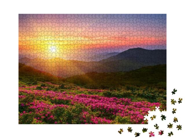 Puzzle 1000 Teile „Sonnenuntergang über den Bergen“