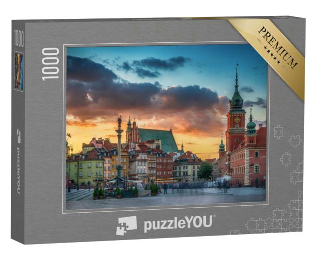 Puzzle 1000 Teile „Altstadt von Warschau: Schloss, Stadthäuser und Säule, lange Belichtung“