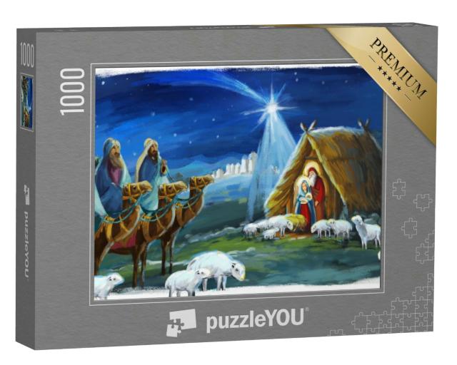 Puzzle 1000 Teile „Traditionelle Weihnachtsszene: Die drei Könige am Stall“