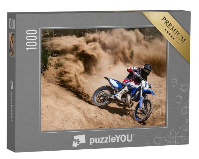 Puzzle 1000 Teile „Motocross-Fahrer beim Drift durch Sand“