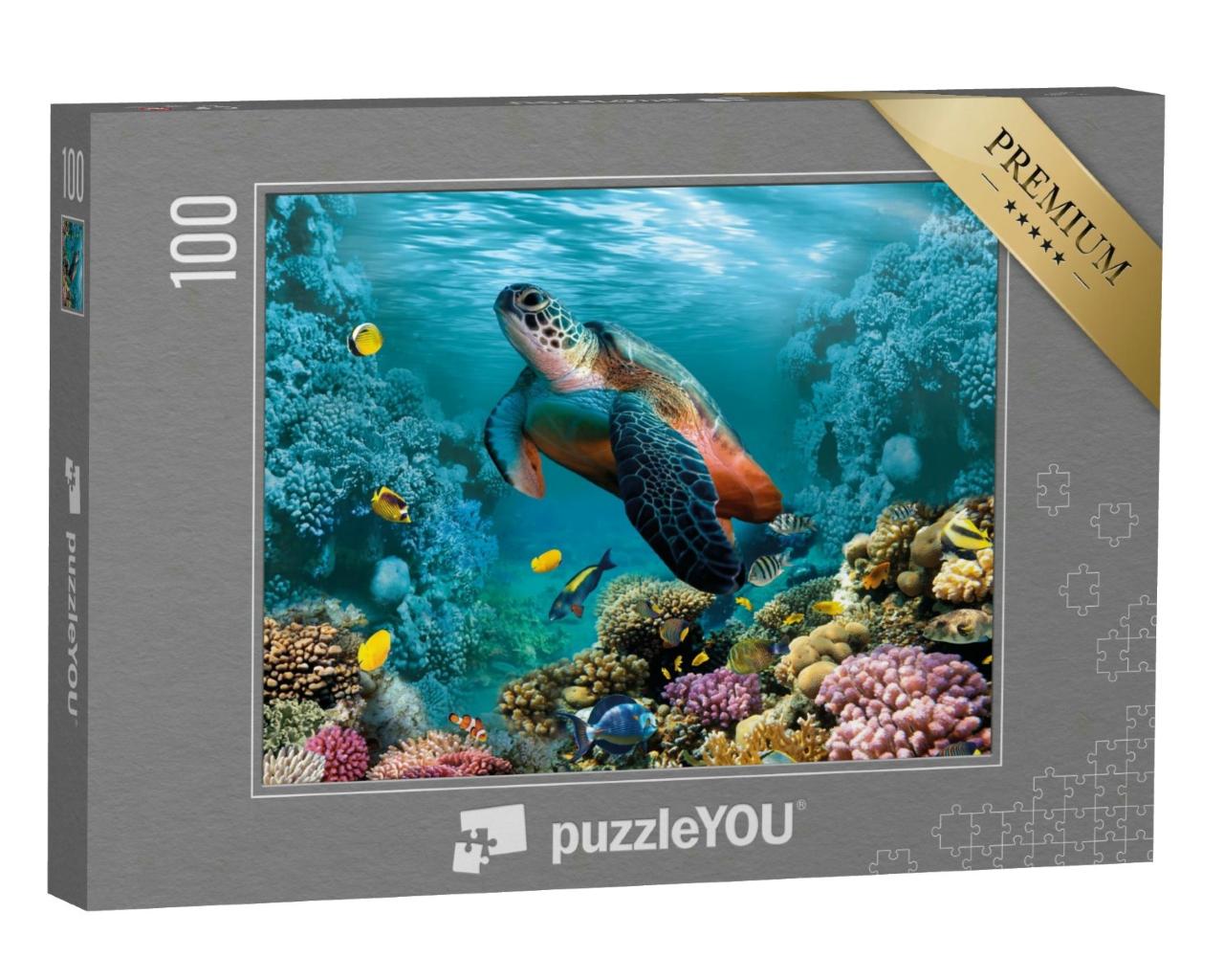 Puzzle 100 Teile „Unterwasserwelt mit einer Schildkröte und Korallen“