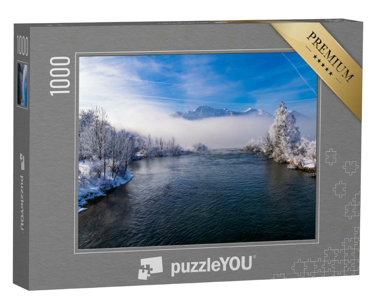 Puzzle 1000 Teile „Winterwunderland: Die Loisach im Nebel“