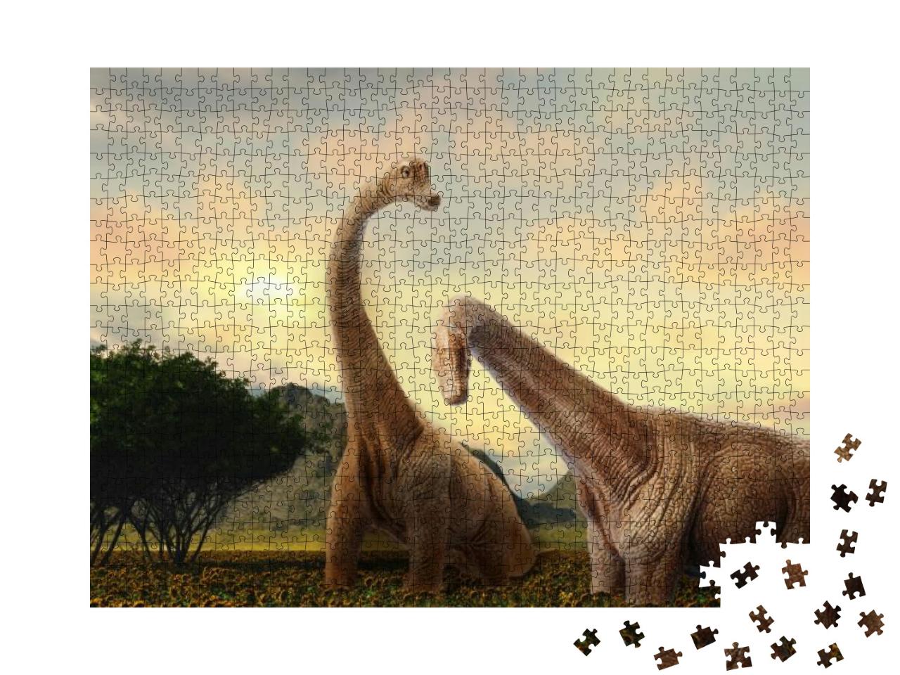 Puzzle 1000 Teile „Zwei friedliche Dinosaurier bei der Nahrungsaufnahme“