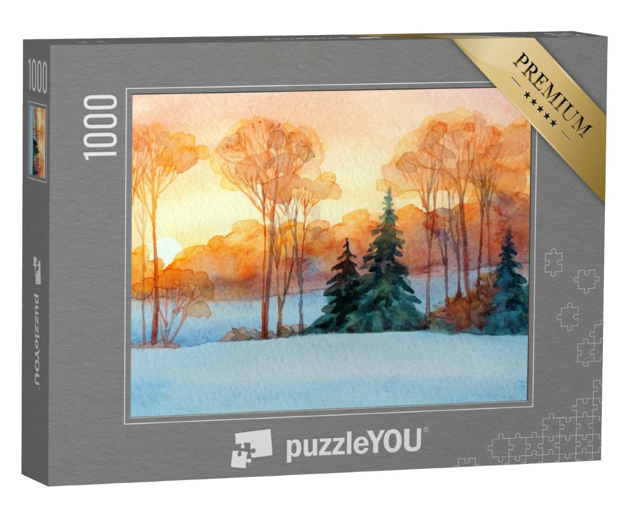 Puzzle 1000 Teile „Sonnenuntergang über winterlicher Landschaft“