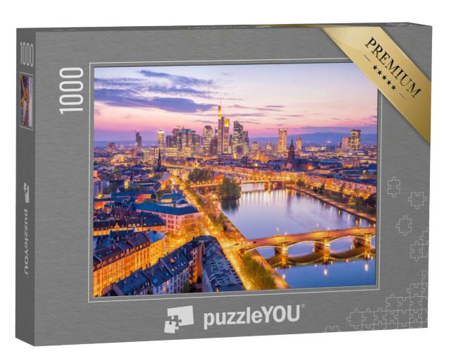 Puzzle 1000 Teile „Stadtsilhouette von Frankfurt bei Dämmerung, Deutschland“