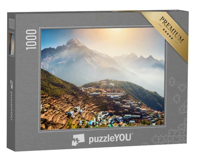 Puzzle 1000 Teile „Blick auf das Dorf Namche Bazar am Fuße des Everest Base Camp, Himalaya, Nepal“