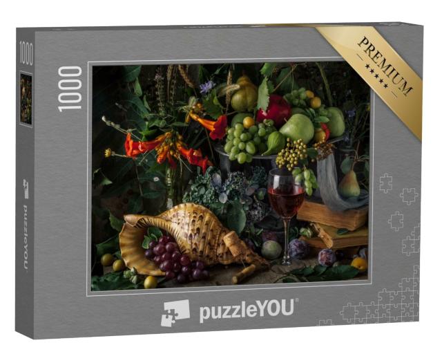 Puzzle 1000 Teile „Stillleben mit Obst und einem Glas Rotwein“
