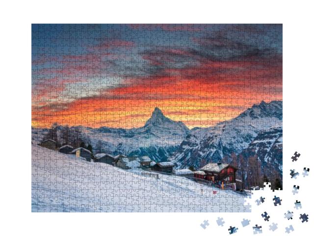Puzzle 1000 Teile „Schöner Blick auf die schneebedeckten Häuser im Dorf“
