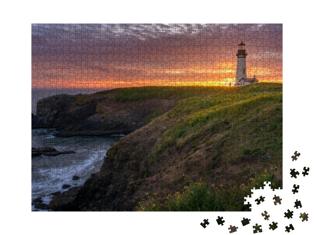 Puzzle 1000 Teile „Küste am Yaquina Head Lighthouse im Sonnenuntergang“