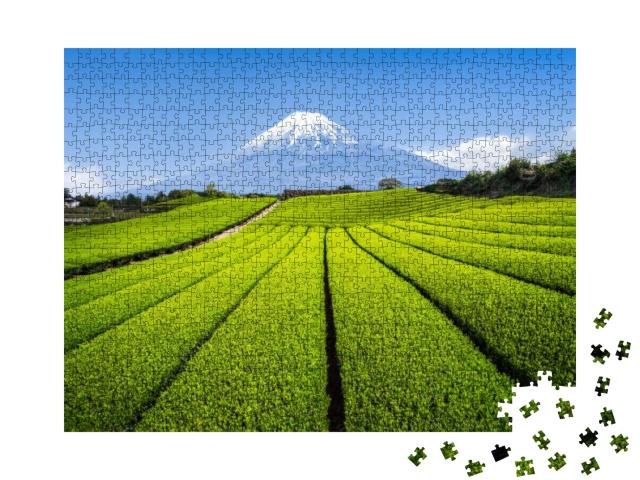 Puzzle 1000 Teile „Berg Fuji mit grüner Teeplantage, Präfektur Shizuoka, Japan“
