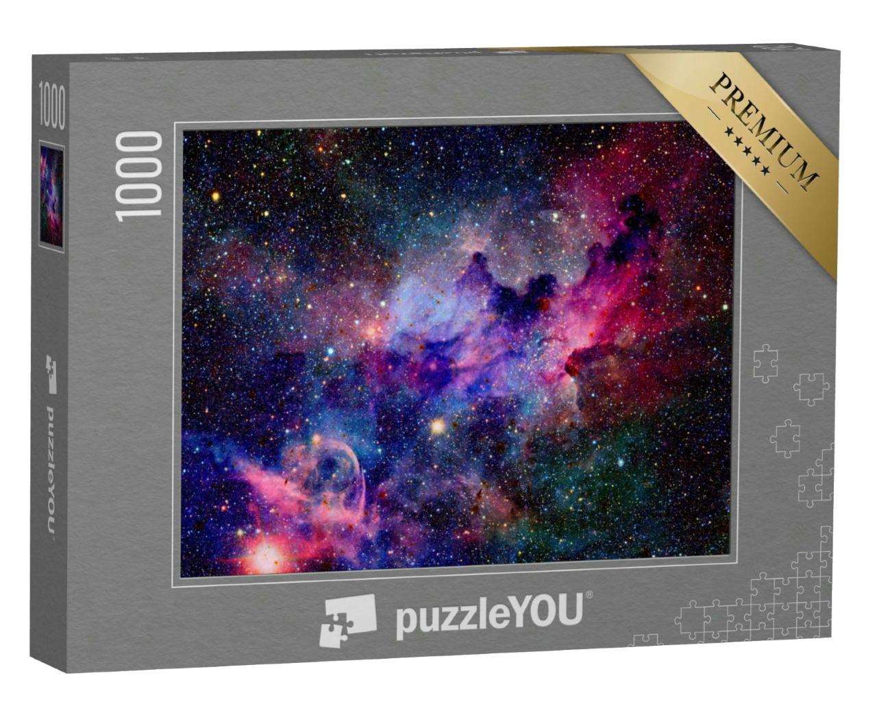 Puzzle 1000 Teile „Nebel und Galaxien im Weltraum, bunte Farben, rot, violett, blau“