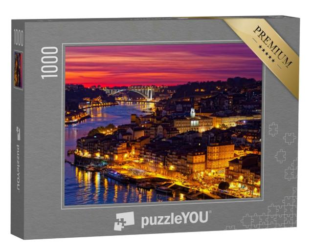 Puzzle 1000 Teile „Wunderschöne Altstadt von Porto im Sonnenuntergang, Portugal“