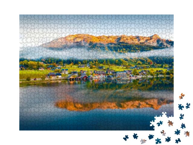 Puzzle 1000 Teile „Atemberaubende Morgenszene am Grundlsee, Österreich“