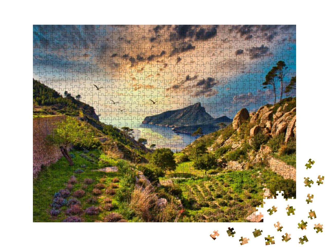 Puzzle 1000 Teile „Blick von einer kleinen Insel, Ruhe am Mittelmeer“