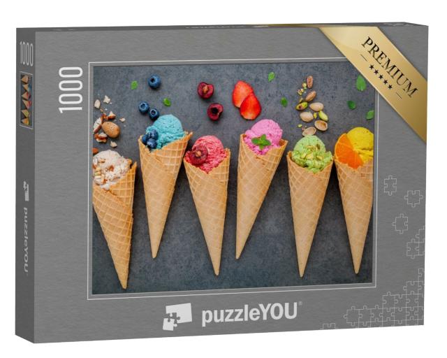 Puzzle 1000 Teile „Eiskugeln: Heidelbeere, Erdbeere, Pistazie und mehr“