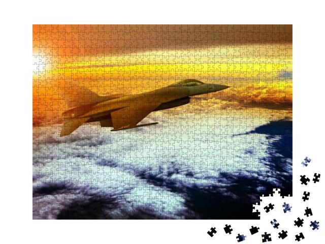 Puzzle 1000 Teile „Militärflugzeug fliegt über der Wolkendecke“