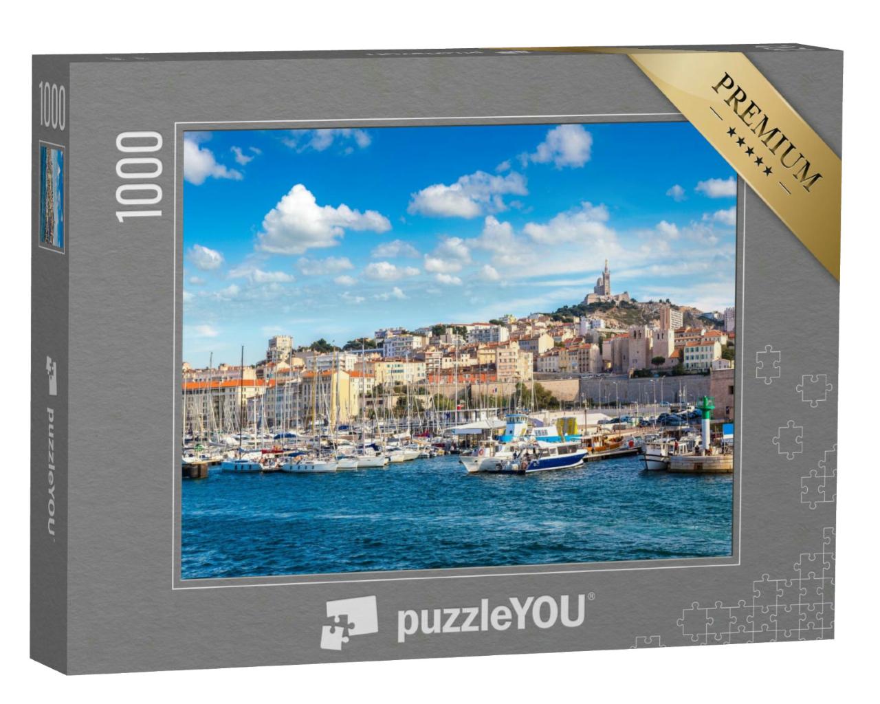 Puzzle 1000 Teile „Basilika Notre Dame de la Garde und Hafen, Marseille, Frankreich“