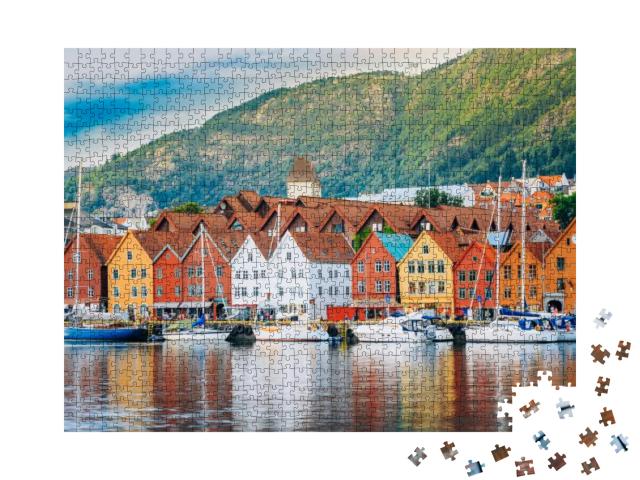 Puzzle 1000 Teile „Historisches Bryggen, Stadt Bergen, Norwegen, UNESCO-Welterbe“
