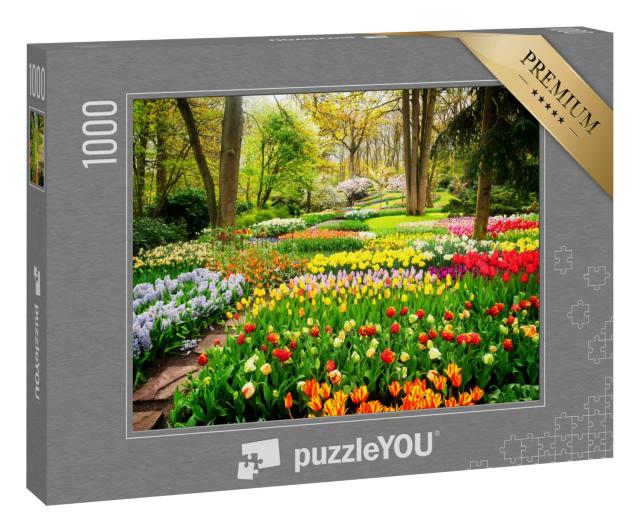 Puzzle 1000 Teile „Buntes Tulpenmeer im Park“