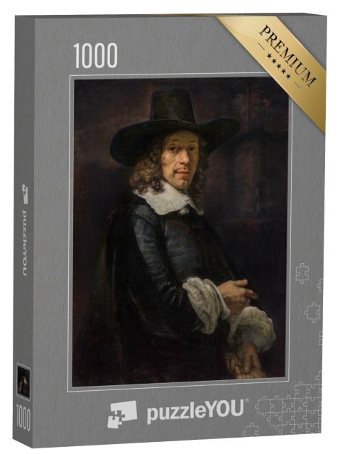 Puzzle 1000 Teile „Rembrandt - Porträt eines Gentleman mit großem Hut und Handschuhen“