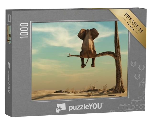 Puzzle 1000 Teile „Elefant steht auf einem dünnen Ast, Illustration“