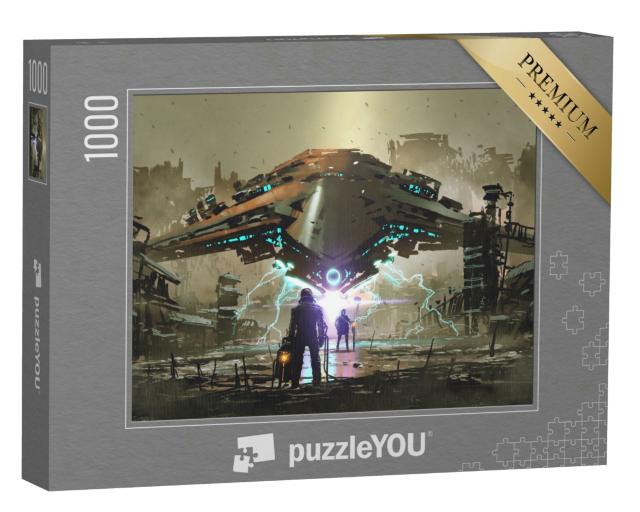 Puzzle 1000 Teile „Digitale Kunst: Begegnung mit einem Raumschiff“
