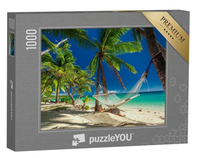 Puzzle 1000 Teile „Hängematte unter tropischen Palmen, Fidschi-Inseln“