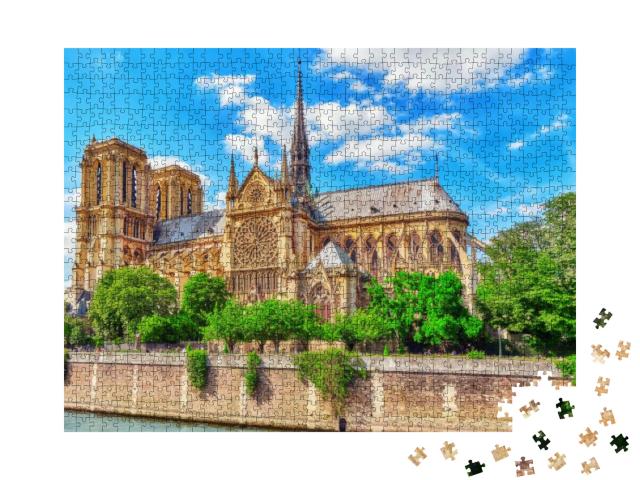 Puzzle 1000 Teile „Kathedrale Notre Dame von der Seine aus, Paris, Frankreich“