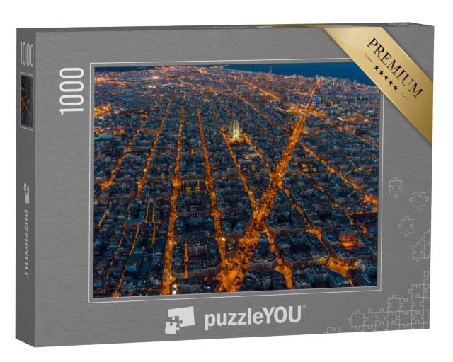 Puzzle 1000 Teile „Blick über das abendlich beleuchtete Barcelona“