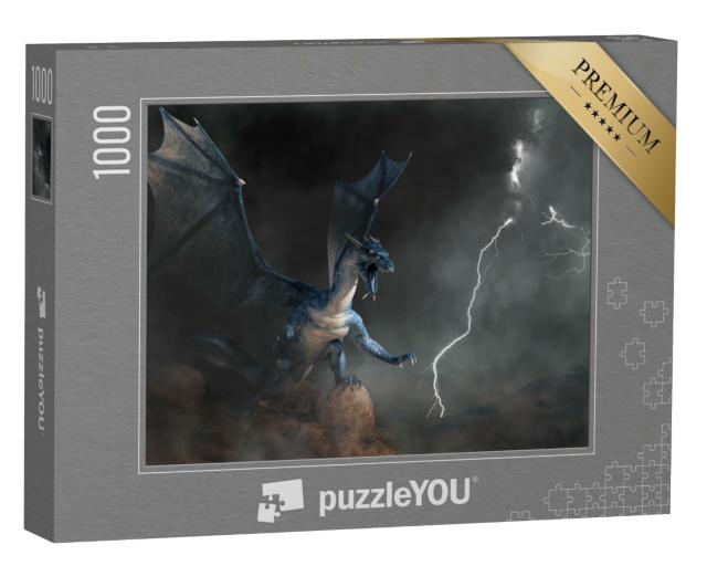 Puzzle 1000 Teile „Fantasy-Drachen bei Gewitter“