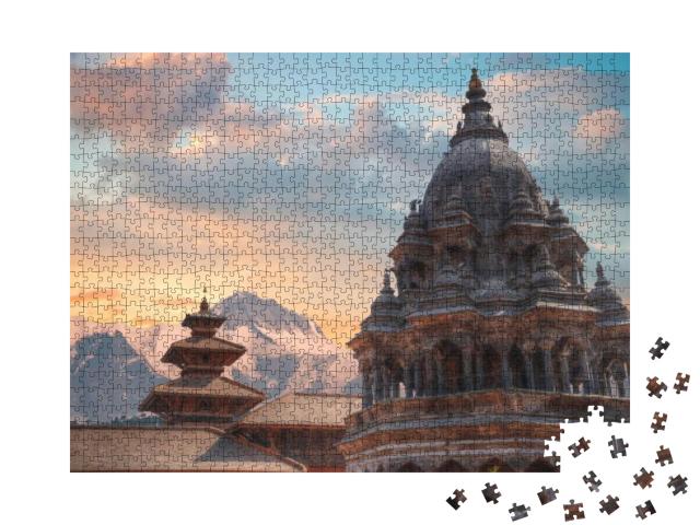 Puzzle 1000 Teile „Beeindruckender Tempel des Durbar Square in Bhaktapur, Kathmandu, Nepal“