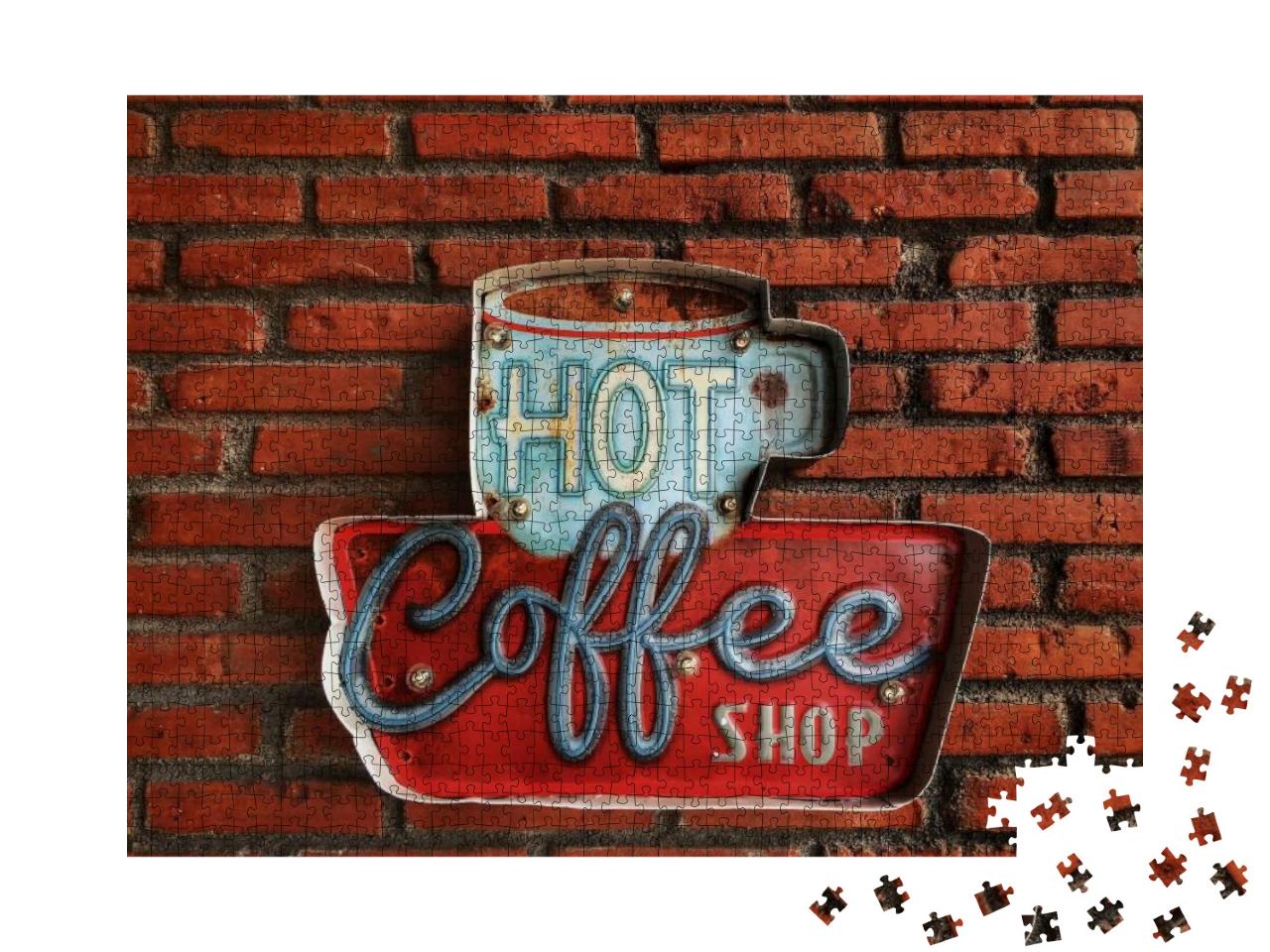 Puzzle 1000 Teile „Coffeeshop Kaffee Reklame im Vintage Stil“