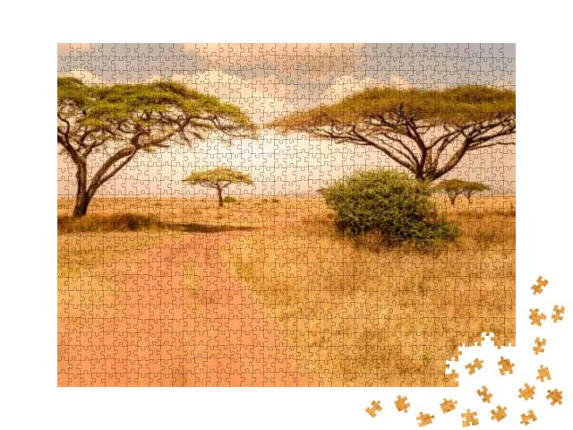 Puzzle 1000 Teile „Straße durch den Serengeti-Nationalpark, Tansania, Afrika“