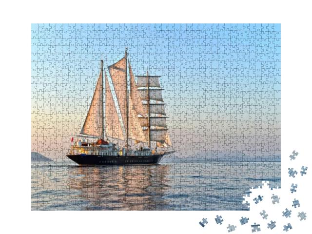Puzzle 1000 Teile „Segelyacht bei Sonnenuntergang auf dem Meer“