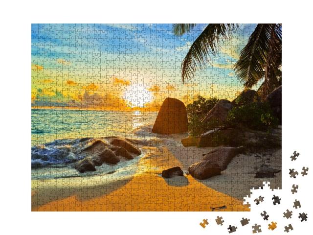 Puzzle 1000 Teile „Tropischer Strand im Sonnenuntergang“