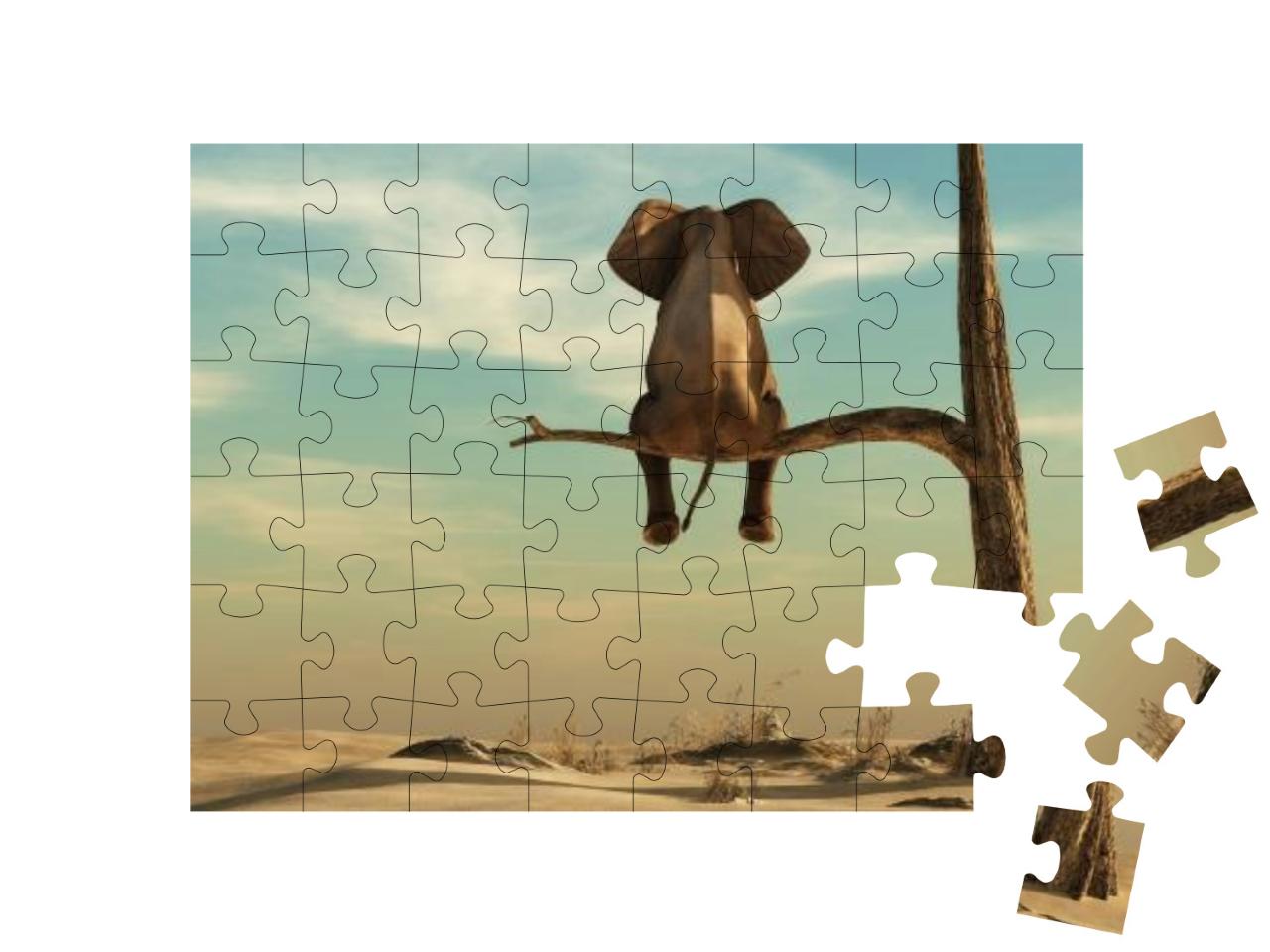 Puzzle 48 Teile „Elefant steht auf einem dünnen Ast, Illustration“