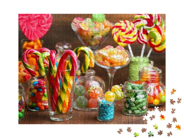 Puzzle 1000 Teile „Bunte Bonbons in Gläsern als Candybar“