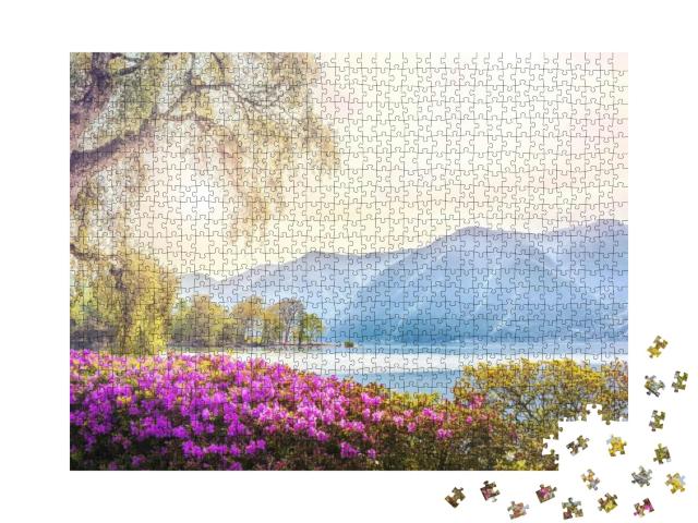 Puzzle 1000 Teile „Schöner Blick auf den von Bergen umgebenen See“