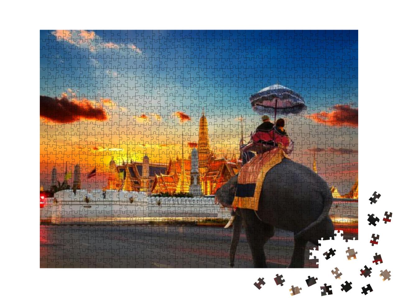 Puzzle 1000 Teile „Ein Elefant mit Touristen im Wat Phra Kaew“