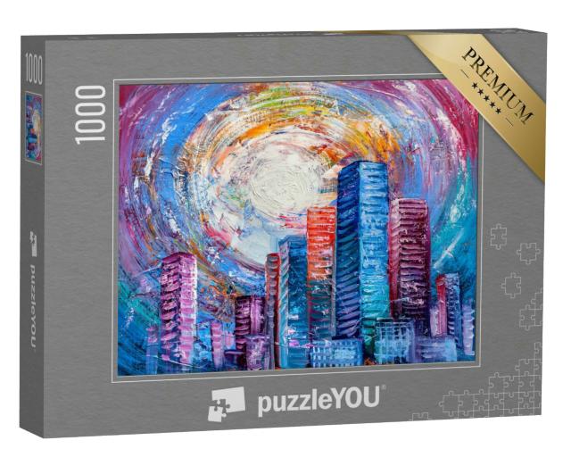 Puzzle 1000 Teile „Abstraktes Ölgemälde: Sonne über der Stadt“