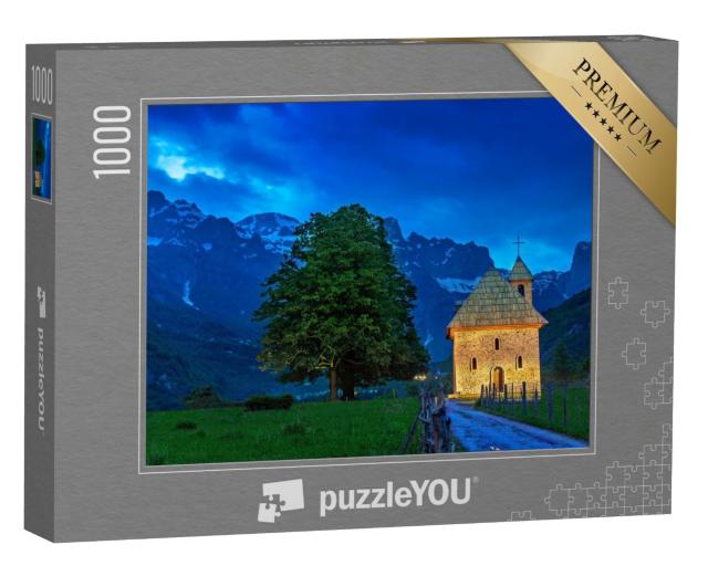 Puzzle 1000 Teile „Kirche im Dorf Thethi, Theth-Tal, Albanien“