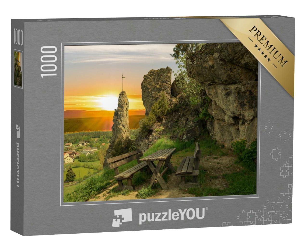 Puzzle 1000 Teile „Fränkische Schweiz bei Sonnenaufgang, schöne Berge“