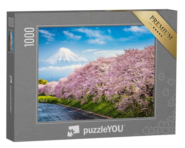 Puzzle 1000 Teile „Berg Fuji, im Vordergrund Sakura, die japanische Kirschblüte“