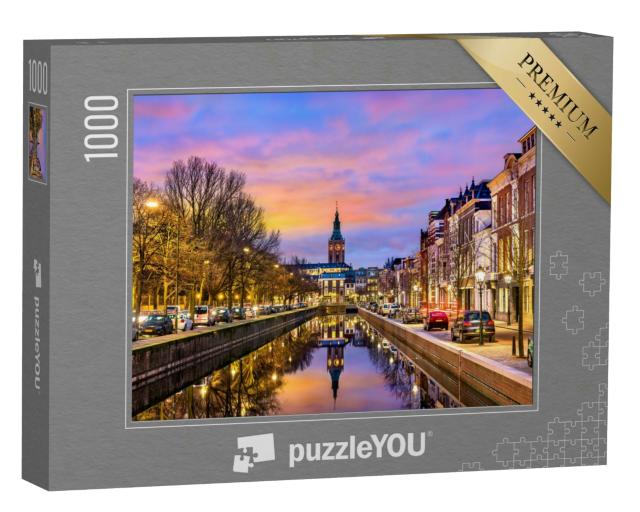 Puzzle 1000 Teile „Traditionelle Häuser an einer Gracht in Den Haag, Niederlande“