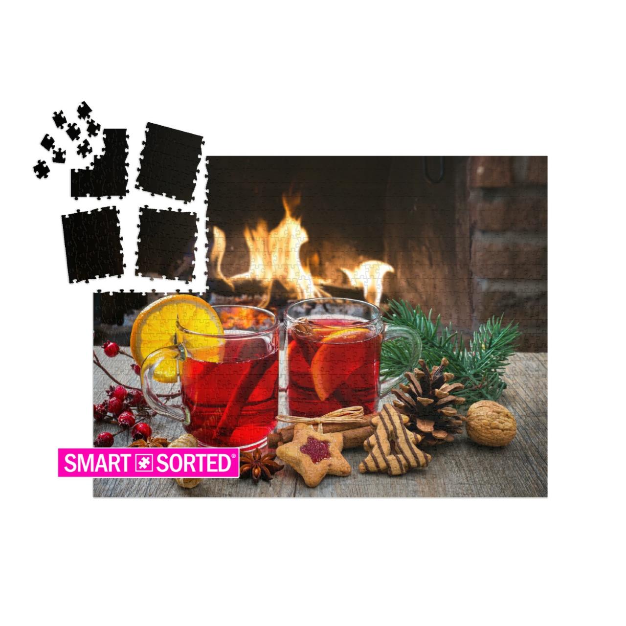 SMART SORTED® | Puzzle 1000 Teile „Weihnachtlicher Glühwein am romantischen Kamin“