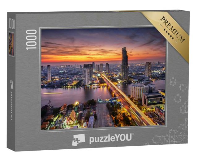 Puzzle 1000 Teile „Bangkok bei Sonnenuntergang an der Taksin-Brücke“