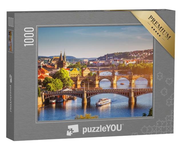 Puzzle 1000 Teile „Sonnenuntergang über der Karlsbrücke in Prag, Moldau, Tschechische Republik“