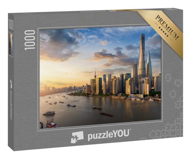 Puzzle 1000 Teile „Blick über den Huangpu-Fluss auf die Skyline von Shanghai“