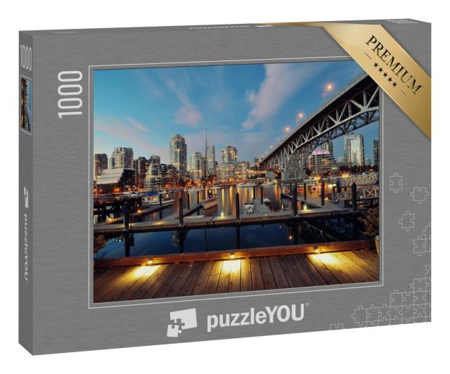 Puzzle 1000 Teile „Vancouver False Creek bei Nacht mit Brücke und Boot“