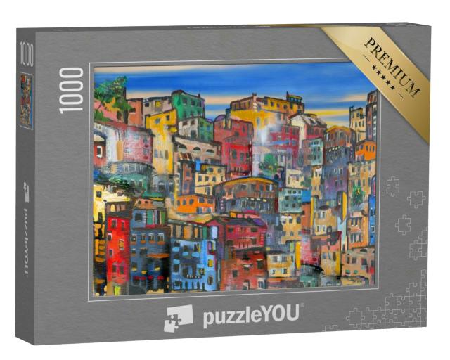 Puzzle 1000 Teile „Illustration: Bunte dichtgedrängte Hausfassaden“